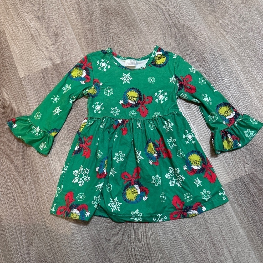 Grinch Christmas Tunic Top Green Red Bell Sleeve Small Girls Holiday